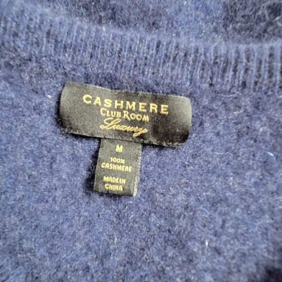 Cashmere Club Room Luxury Sweater Womens Medium Blue Cashmere Pullover V-neck - Picture 3 of 7